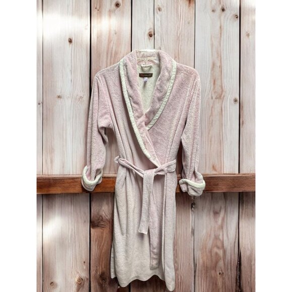 Stan Herman Womens Plush Fleece Bathrobe Light Pink Waffle Knit Cuffs - Picture 5 of 10